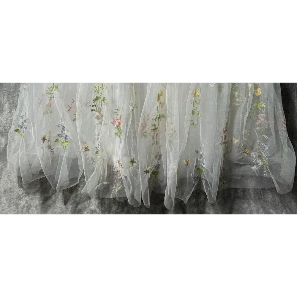 White Multicolor Floral Embroidered Tulle Satin Gown Dress Size 24W Sleeveless - Picture 7 of 13